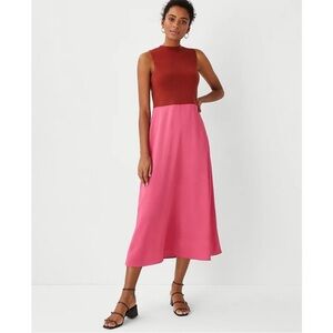 Ann Taylor Colorblock Mixed Media Flare Dress